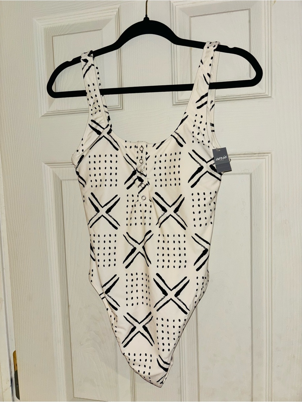 White & Black Patterned One-Piece Swimsuit - Brand: aerie